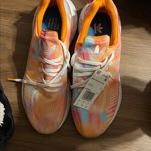 Adidas Colorful Knit Sneakers with Orange Accents